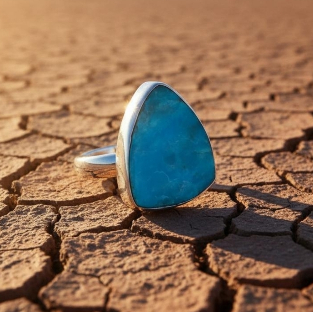 Peruvian Blue Opalina Sterling Silver Ring - image 1